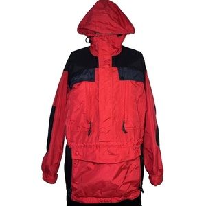 Columbia Jacket Windbreaker Red Black Hooded Winter Coat Red Oversized Fit
